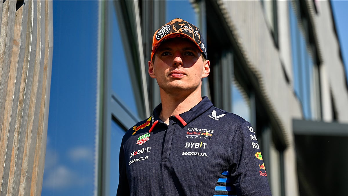 Dutch Formula One driver Max Verstappen of Red Bull Racing arrives to a media interview in the paddock ahead of the Hungarian Formula One Grand Prix at the Hungaroring racetrack in Mogyorod, near Budapest, Hungary, Thursday, July 18, 2024. The Hungarian F1 Grand Prix is held on Sunday, July 21, 2024.
 -  (AP Photo/Denes Erdos)